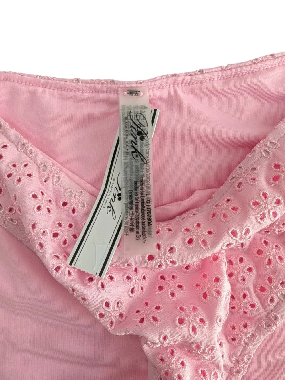 PINK X Frankies Bikinis Eyelet Bikini Set Pink Underwire Lace Cheeky Size L